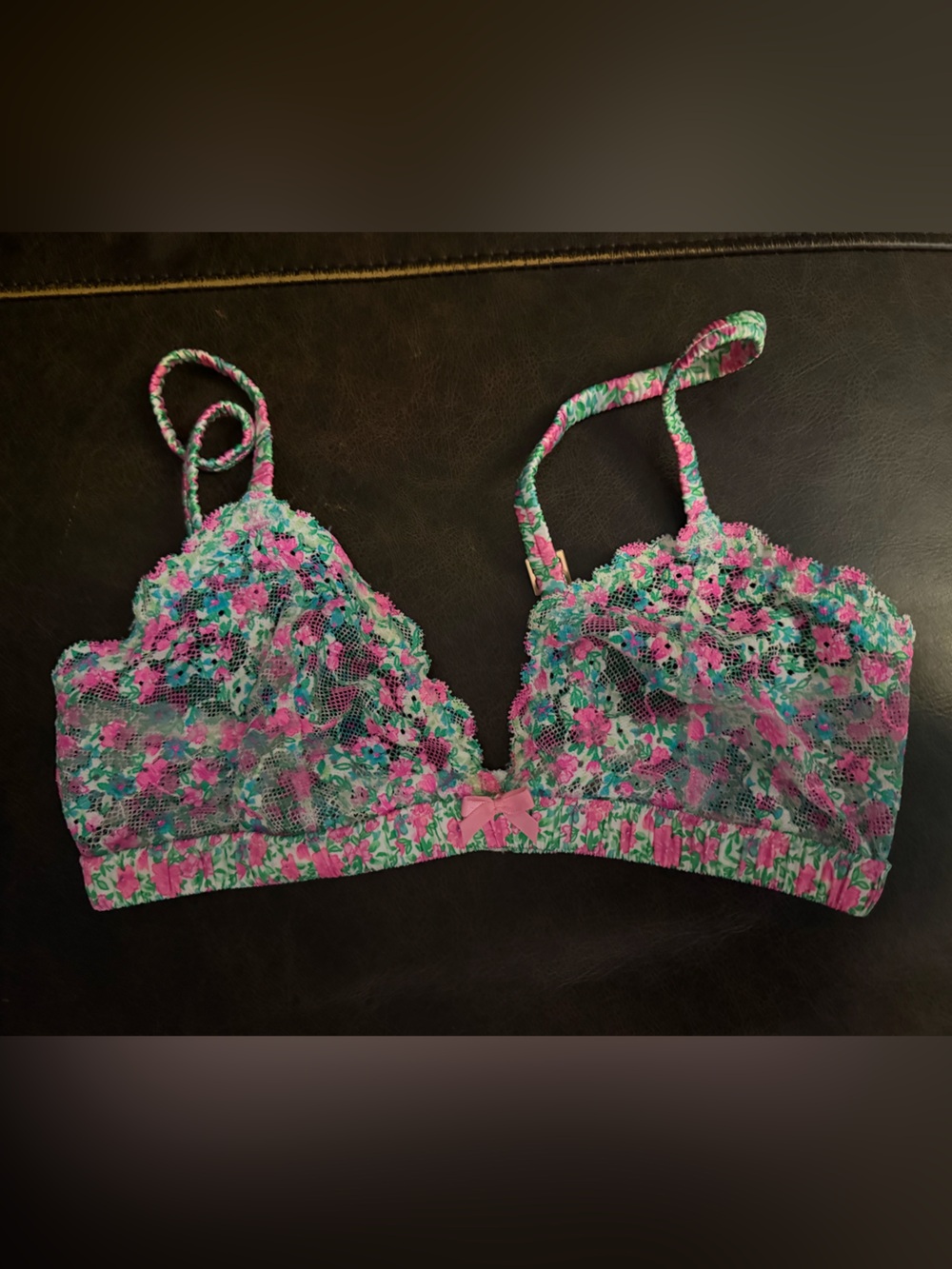 Kulani Kinis Pink & Teal Floral Lace Triangle Bralette